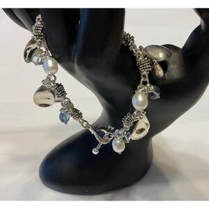 Michael Dawkins Sterling Silver Pearl Blue Topaz Teardrop Bracelet 7.5in